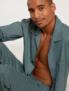Классическая мужская пижама (рубашка на пуговицах и брюки с узором) голубого цвета CALIDA 44784c533